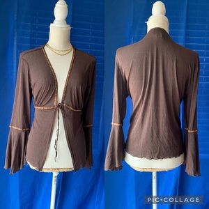 Vintage y2k 2000s Fashion Bug Brown Indie flare Sleeve Cardigan size XL